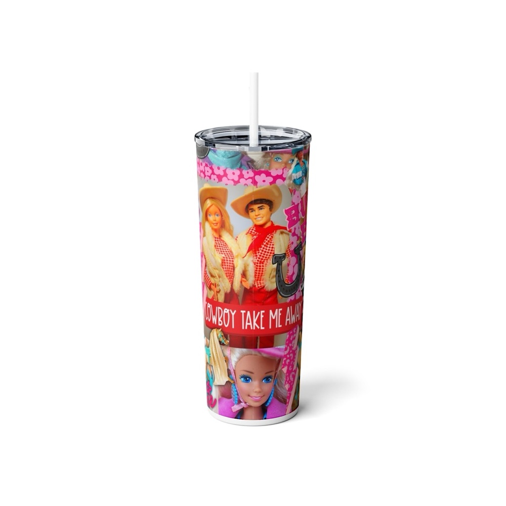 🎀RARE BARBIE Barbie Western Collage 20 oz Skinny Tumbler, Barbie Gift 🎀 - Picture 4 of 7